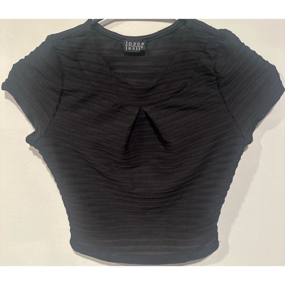 Joyce Leslie Black Cropped Striped Sheer Top